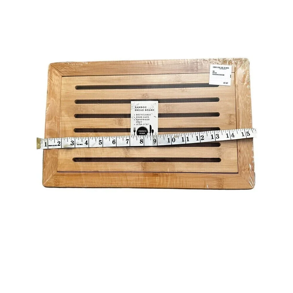 Large Natural Bamboo Bread Cutting Board w/ Crumb Tray, Kitchen Serving Tray
